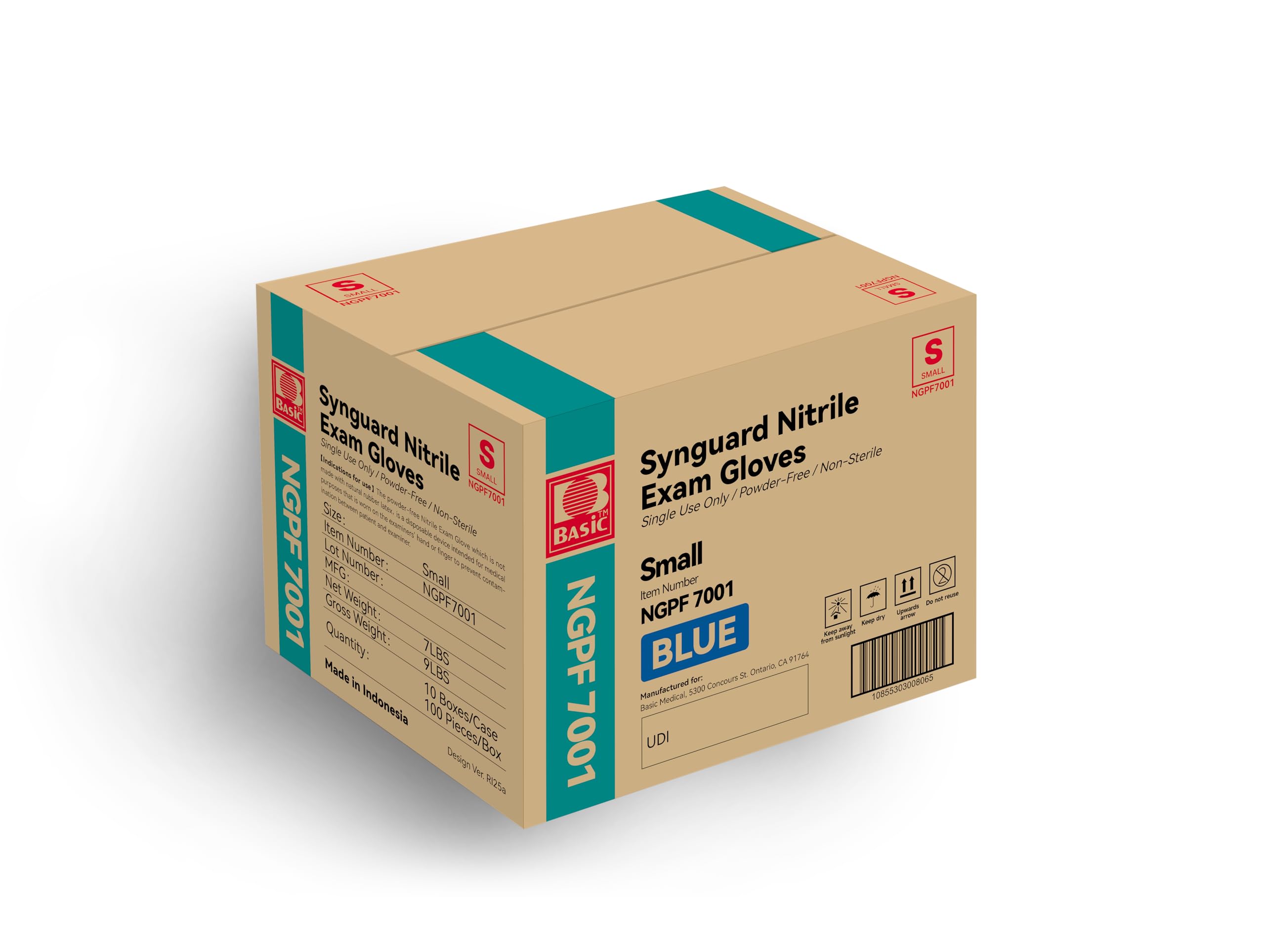 Basic Medical blue nitrile exam gloves small size box