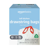Basics 13 Gallon Tall Kitchen Drawstring Trash Bags packaging front