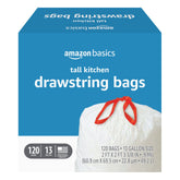 Basics 13 gallon tall kitchen trash bags with red drawstring