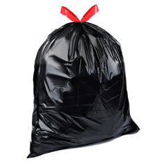 Black trash bags with red drawstring closure by Basics