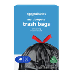 Basics 30 gallon trash bags packaging 50 count