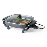 Basics electric skillet with glass lid top view