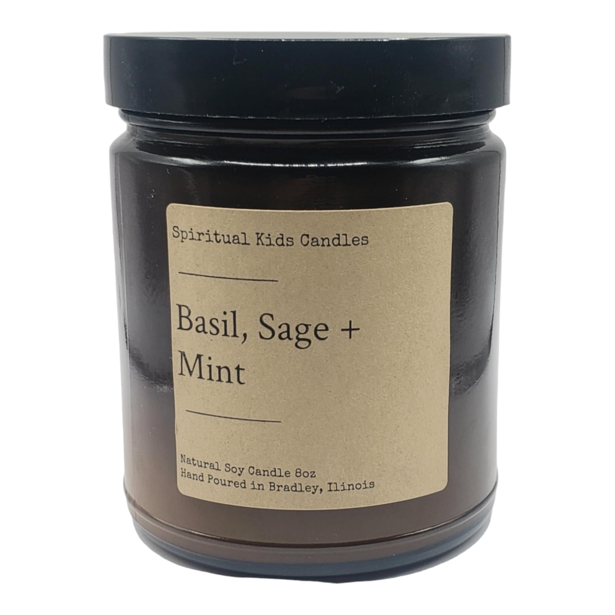 Basil Sage Mint 8oz glass jar candle packaging label