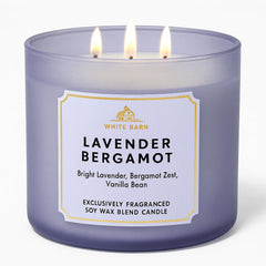 Bath & Body Works Lavender Bergamot 3-Wick Candle 14.5 oz in reusable glass jar with lid