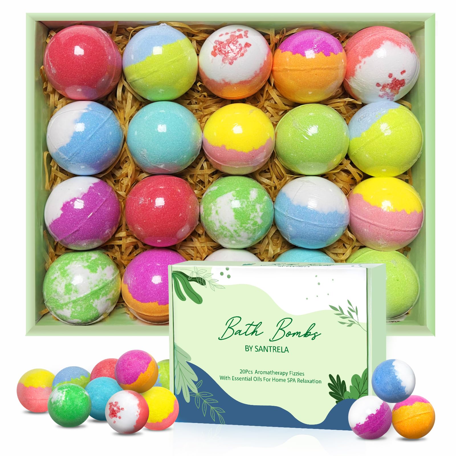 20 organic bath bombs gift set for women individually wrapped