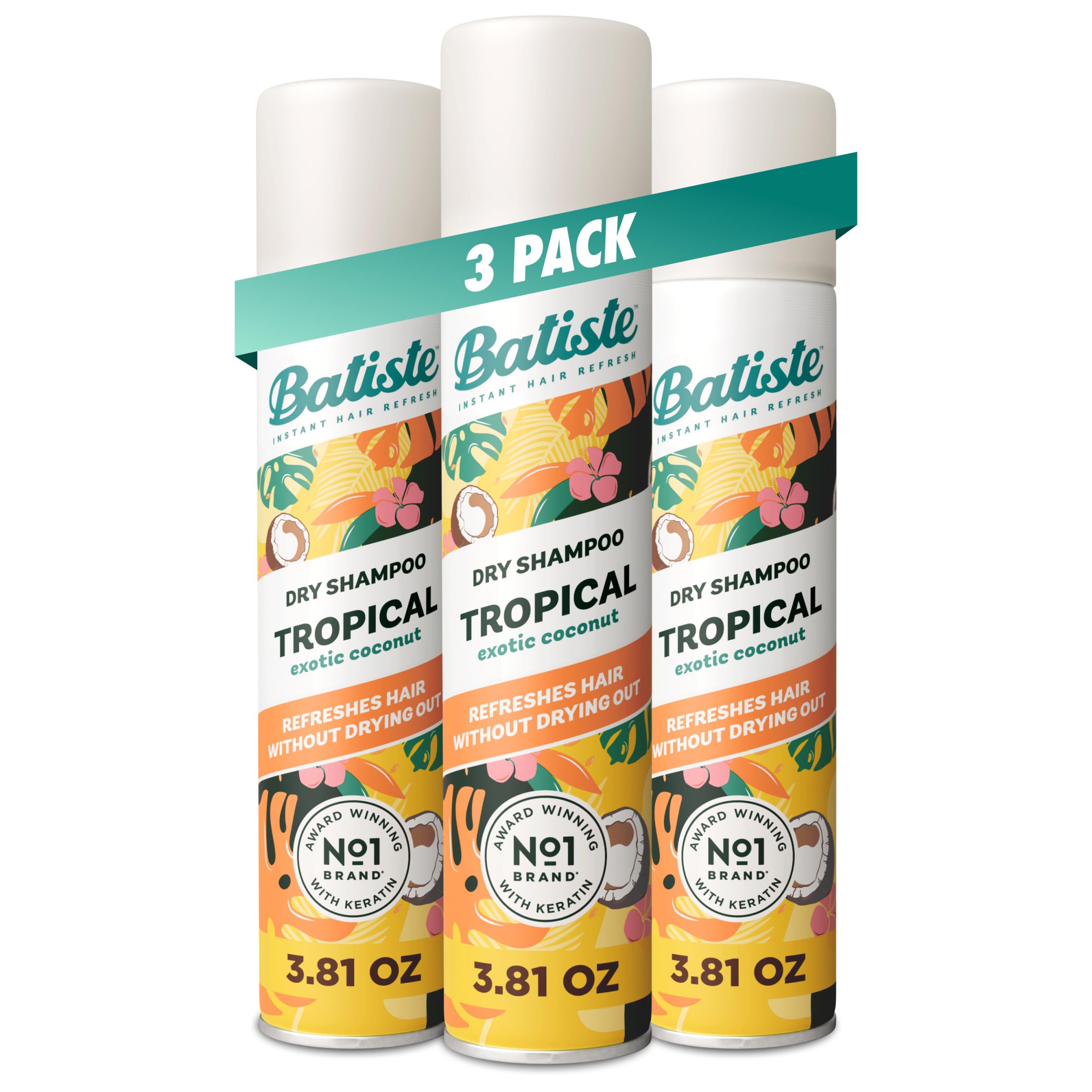 Batiste Dry Shampoo Tropical Fragrance 3.81 oz 3-pack can