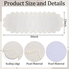 Close up of scalloped edge beaded pearls on runner
