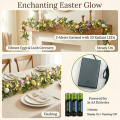 LED lights integrated along garland for warm glow