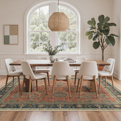 Washable 8x10 area rug shown in a living room setup