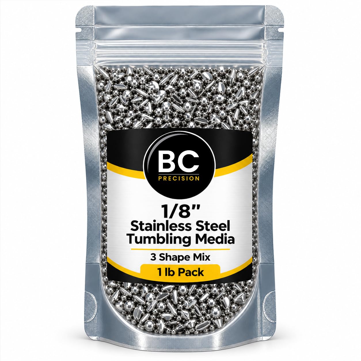 BC Precision 1/8 inch stainless steel tumbling media diagonal shape
