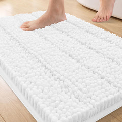 Bcoimo Small Bath Rug Mat in white chenille for compact bathrooms