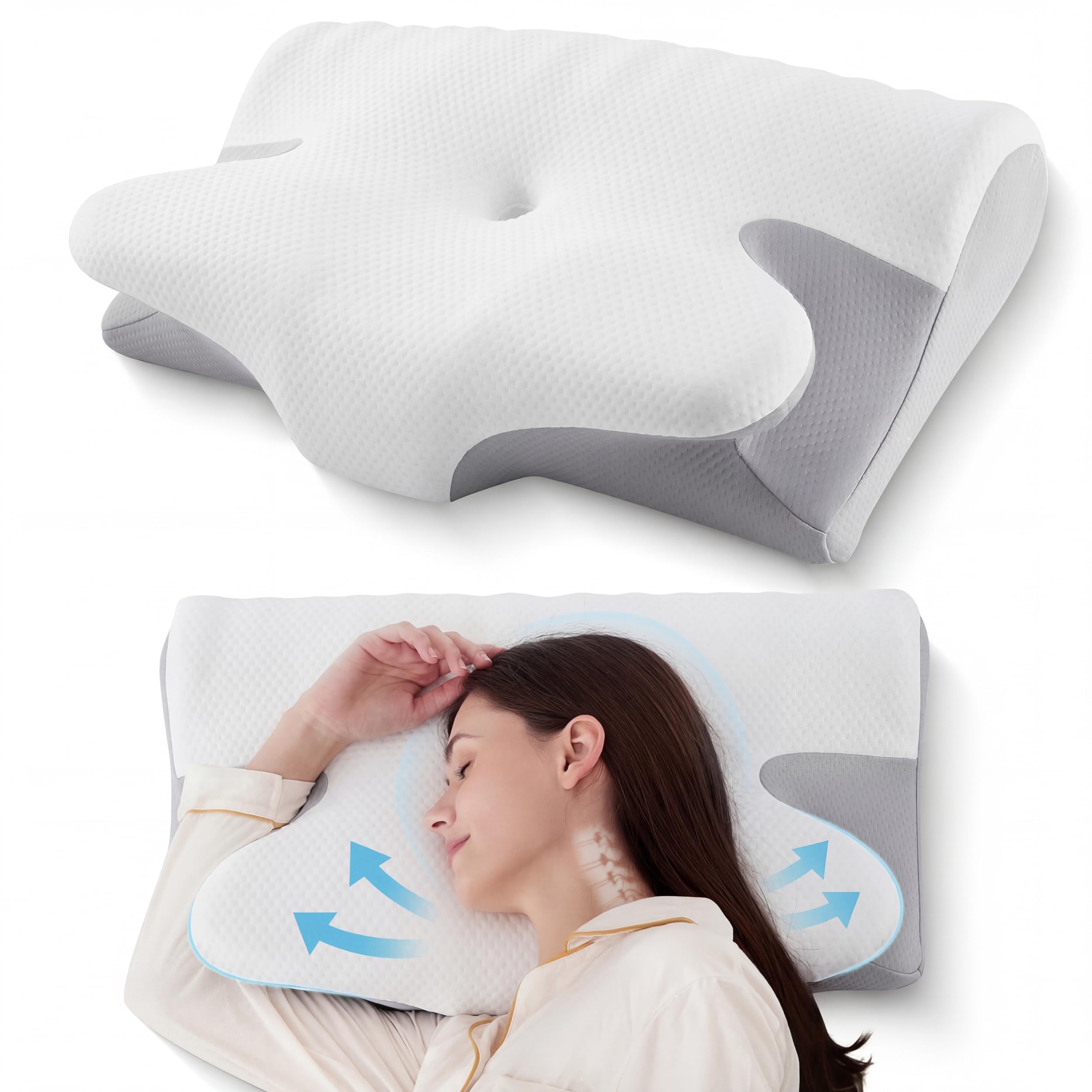 BDEUS ergonomic cervical pillow for side sleepers horn side