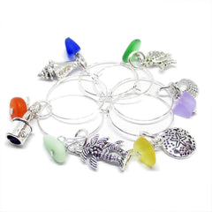 Beach themed pendants and Sea Glass Nuggets on wine charms