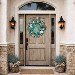 Beach Wreath 28 inch starfish sand dollar on turquoise deco mesh front door decor