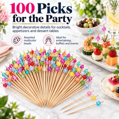 food-grade BPA-free bamboo cocktail picks with bead toppers