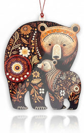 Bear Christmas Ornament 2025 featuring mama bear and cub in folk art style