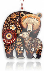 Bear Christmas Ornament 2025 featuring mama bear and cub in folk art style