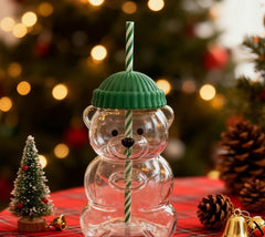 Bear Cup 2025 glass cup with lid and straw