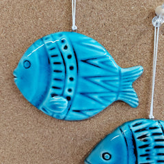 Large blue glazed ceramic fish wall decor