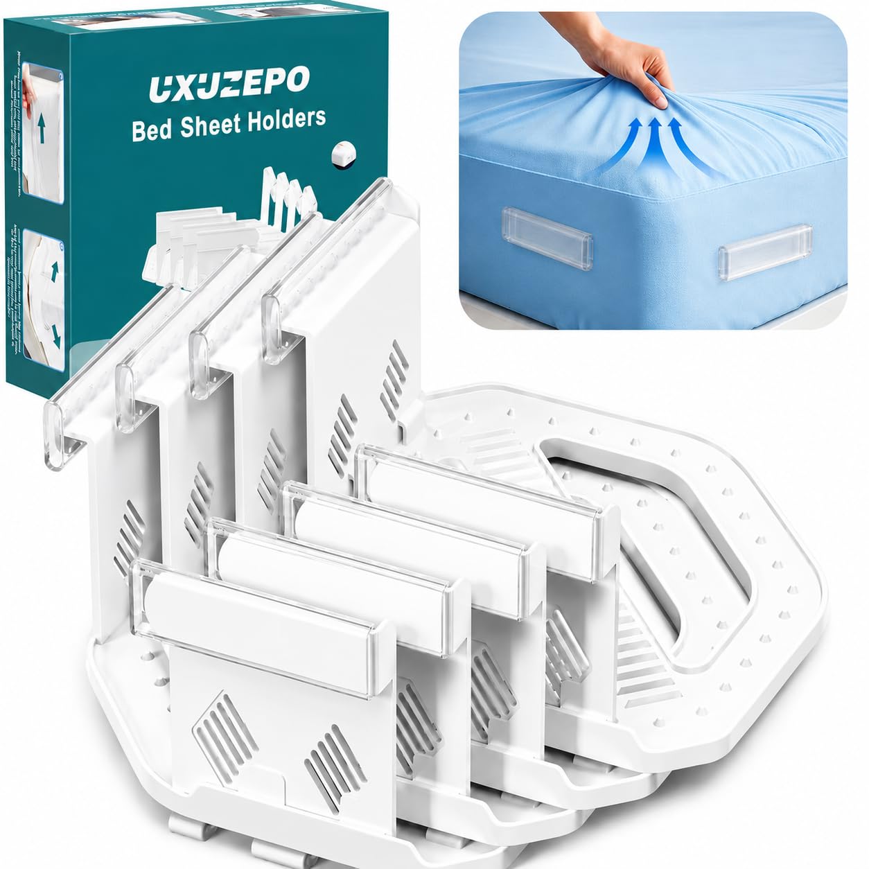 4Pack bed sheet holders for corners attached to mattress corner