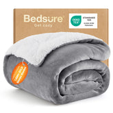 Bedsure GentleSoft Sherpa Fleece Throw Blanket for Couch Grey 50x60