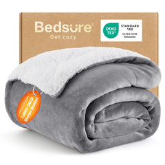 Bedsure GentleSoft Sherpa Fleece Throw Blanket for Couch Grey 50x60