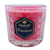Bee Happy Candle Passion 3-wick beeswax blend in honeycomb jar