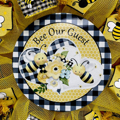 Bee Our Guest welcome wreath 28 inch diameter with deco mesh
