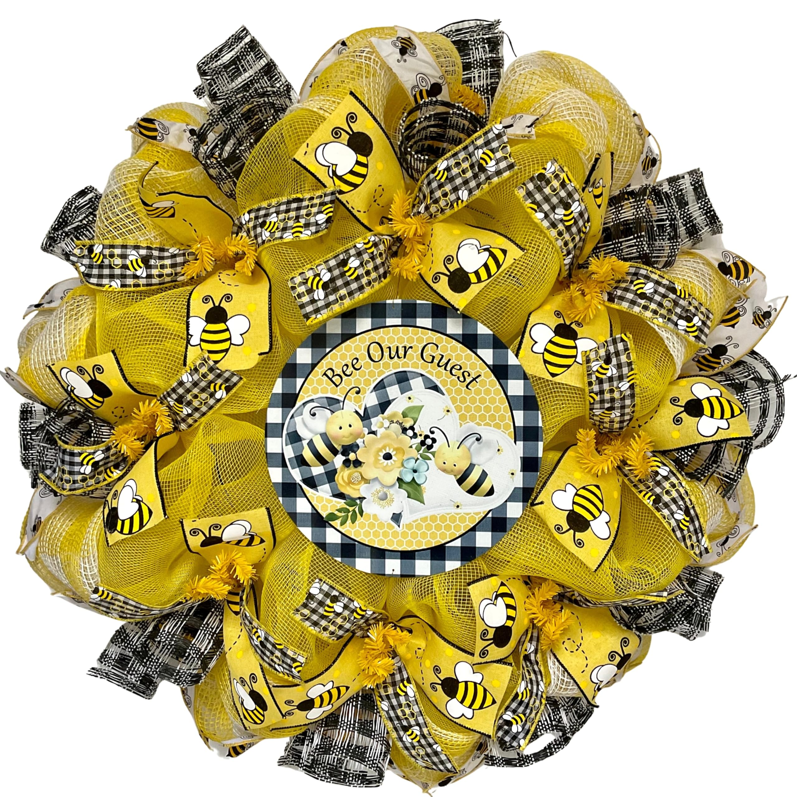 Bee Our Guest welcome wreath 24 inch diameter with deco mesh