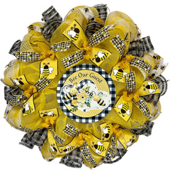 Bee Our Guest welcome wreath 24 inch diameter with deco mesh