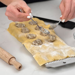 Beechwood rolling pin dimensions included with ravioli mold