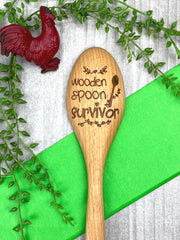 Laser engraved Wooden Spoon Survivor unique wood grain