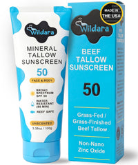 Wildara beef tallow sunscreen SPF 50 bottle label