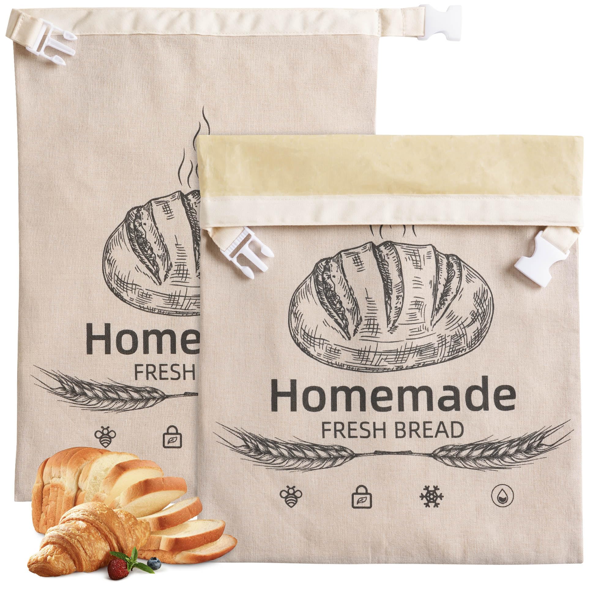 Beeswax bread bags 2 pack linen size 17x12.6 inches for sourdough storage