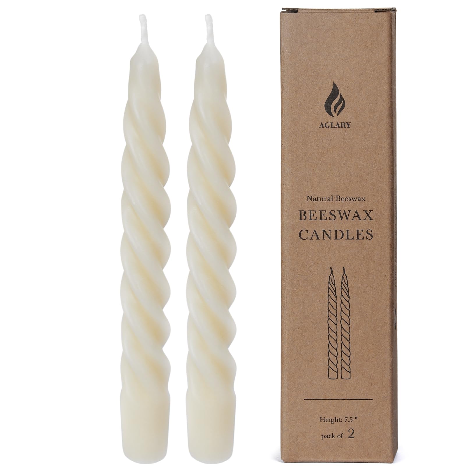 Beeswax spiral taper candle 7 inch cream white close up