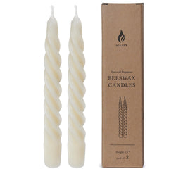 Beeswax spiral taper candle 7 inch cream white close up