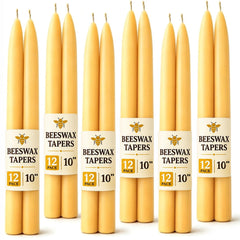 Beeswax taper candles 12 pack 10 inch unscented yellow