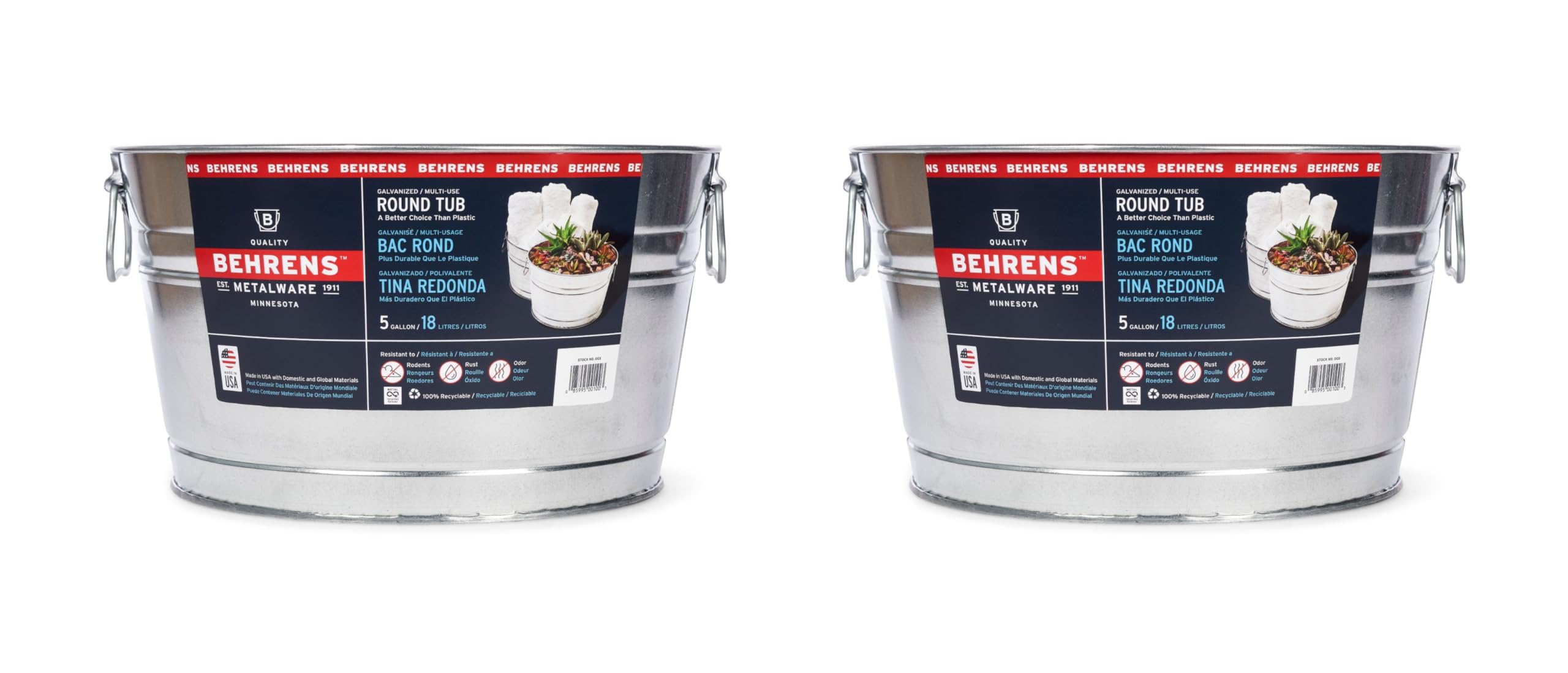Behrens 5 gallon round steel tub galvanized steel construction
