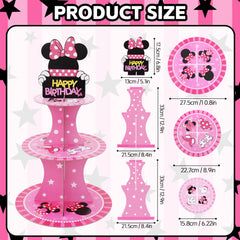 BEISHIDA 3-tier black pink cartoon cupcake stand with 24 toppers