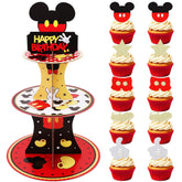 BEISHIDA 3-Tier Black and Red Cupcake Stand with toppers