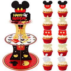 BEISHIDA 3-Tier Black and Red Cupcake Stand with toppers