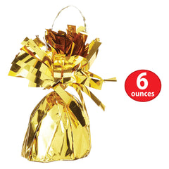 Gold Beistle balloon weight with ribbon loop for easy tying