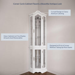 BELLEZE curio cabinet with 2 glass pane doors and 3 glass panels