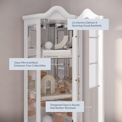 BELLEZE corner storage rack with glass panels and mirrored back