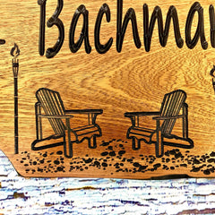 Close up of mahogany grain on personalized beach house sign
