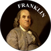 Benjamin Franklin Face Shot 2.25 inch round magnet for magnetic surfaces