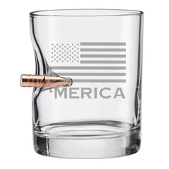 BenShot Merica 11oz rocks glass with real .308 bullet