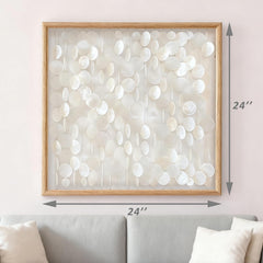 Capiz shell wall decor in white with natural wood frame Bergamot
