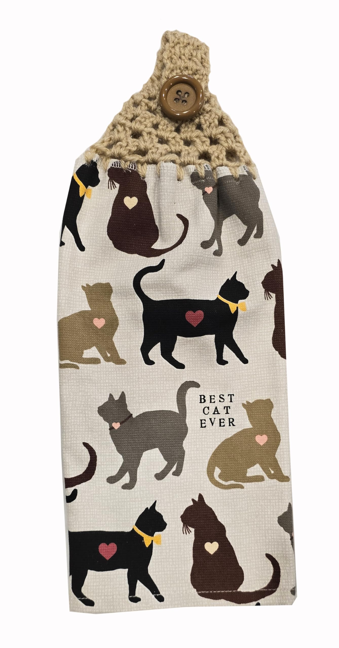 Best Cat Ever Kitchen Towel Pair with buff crochet top