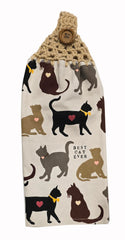Best Cat Ever Kitchen Towel Pair with buff crochet top
